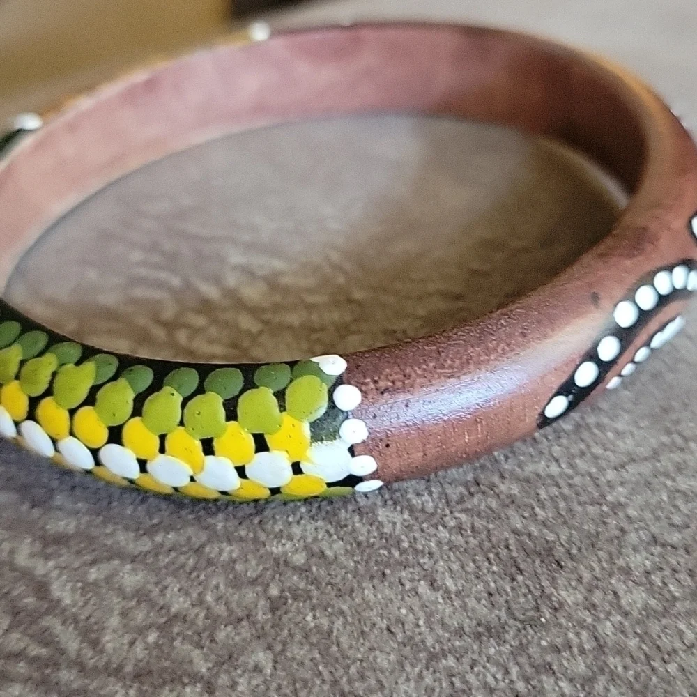 Handpainted Tribal Ethnic Painted Wood Bangle Bracelet
